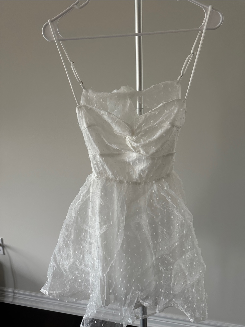 Lucy in the Sky White Swiss Dot Mini Dress with Sweetheart Neckline